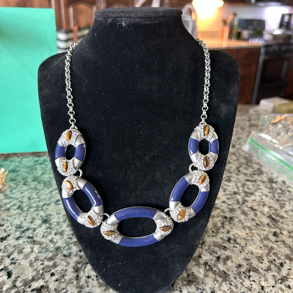 Lia Sophia Blue and Silver Necklace with Gold Accents